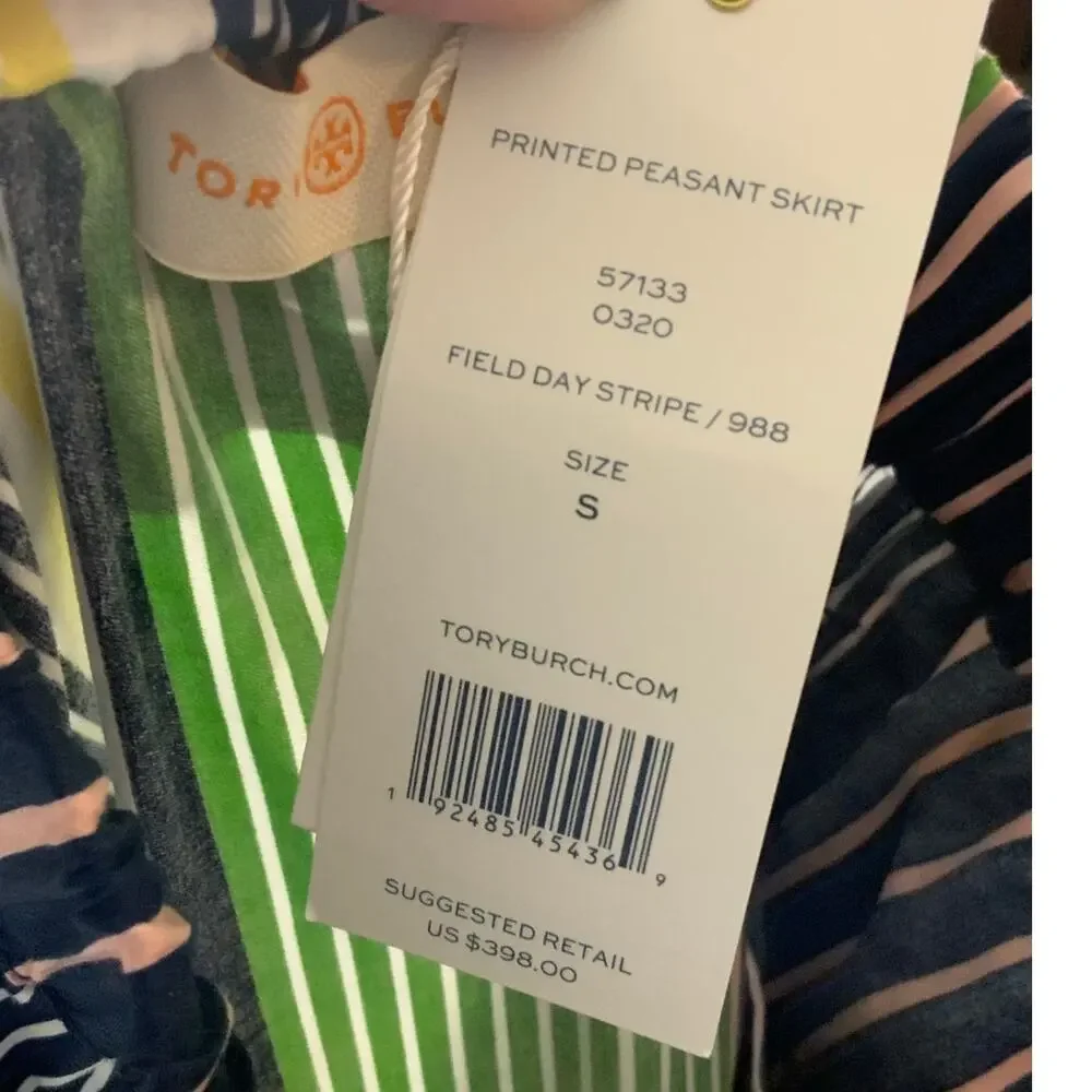 Tory Burch Field Day Stripe cotton Peasant skirt‎ Nwt size small $398
